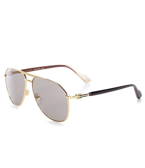 gucci 59mm aviator sunglasses|Aviator frame sunglasses in gold.